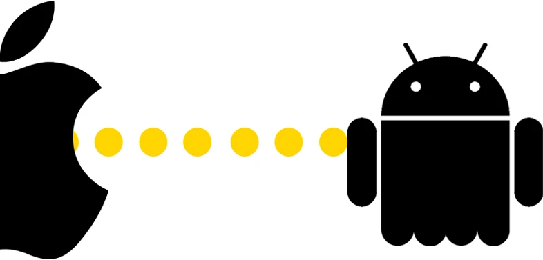 Apple-logo als Pacman met Android als Pacman-spookjes